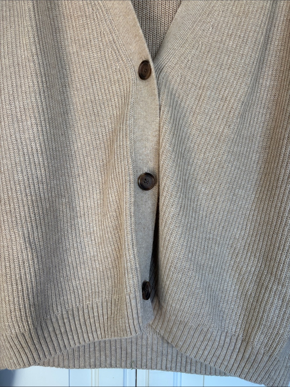 J. Crew Beige Ribbed V-Neck Button-Front Cardigan Size Medium - Picture 3 of 11